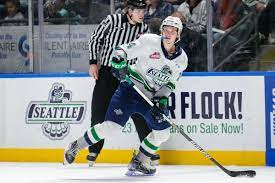 A hockey player is running on the ice.